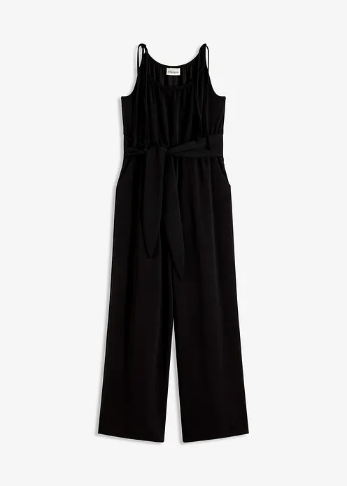 Jersey-Jumpsuit in schwarz von vorne - bonprix