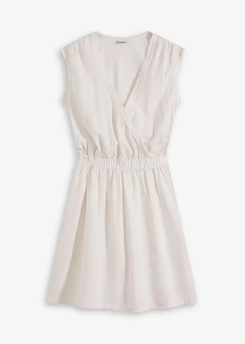 Kleid mit Fransendetail und Leinenanteil in weiß von vorne - bonprix