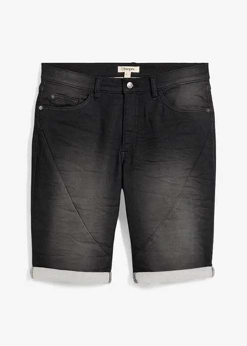 Sweat-Jeans-Bermuda, Relaxed Fit in schwarz von vorne - bonprix