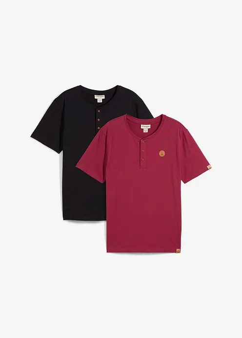 Henleyshirt (2er Pack) aus reiner Bio-Baumwolle in rot von vorne - bonprix