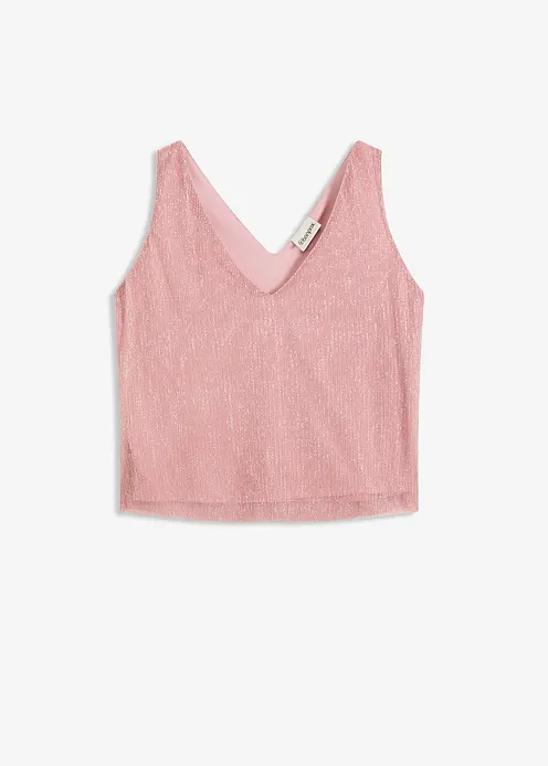 Cropped Top mit tiefem Ausschnitt in rosa von vorne - bonprix