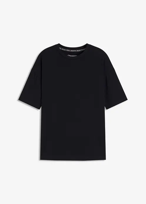 Oversized Sport-Shirt mit Baumwolle, schnelltrocknend in schwarz von vorne - bonprix