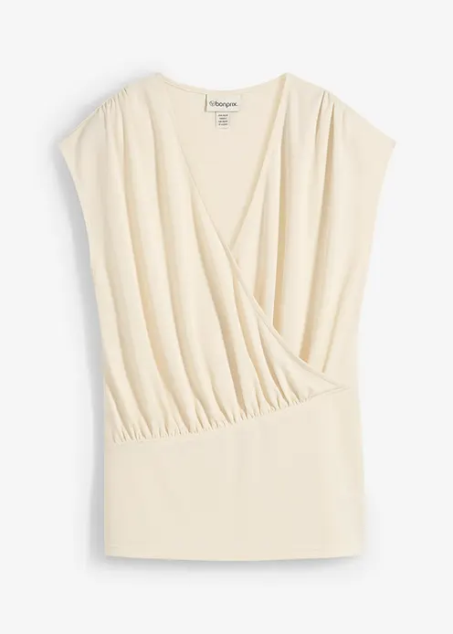 Wickelshirt aus fließendem Viskose-Mix in beige von vorne - bonprix