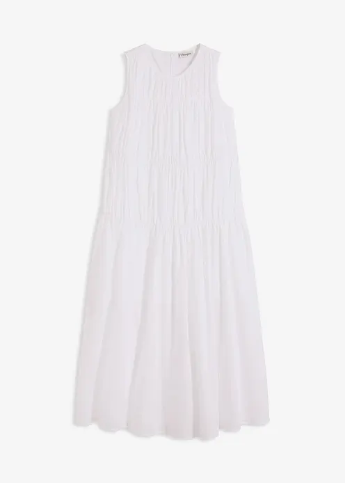 Maxikleid mit Raffungen aus Baumwolle in weiß von vorne - bonprix