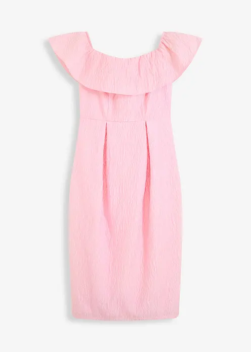 Carmen-Kleid aus glänzendem Jacquard in pink von vorne - bonprix
