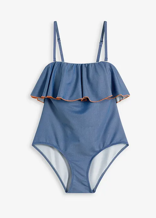 Bandeau Badeanzug in Jeansoptik in blau von vorne - bonprix