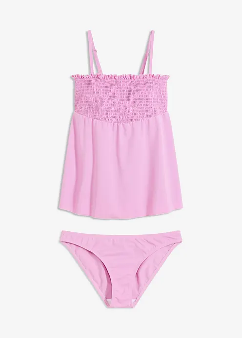 Gesmokter Bandeau-Tankini (2-tlg.Set) in lila von vorne - bonprix