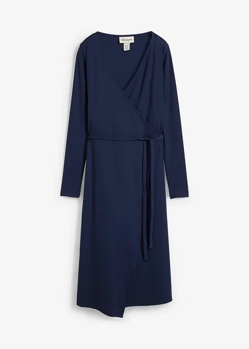 Geripptes Wickelkleid für die Schwangerschaft und danach aus Bio-Baumwolle in blau von vorne - bonprix