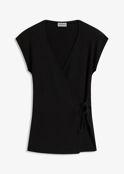 Shirt in Wickeloptik in schwarz von vorne - bonprix