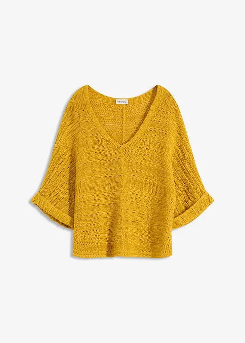Grobstrick-Pullover aus Bändchengarn in gelb von vorne - bonprix