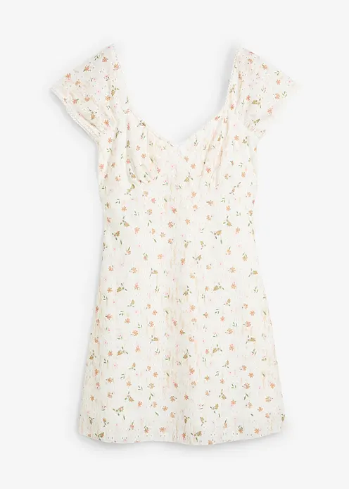 Spitzenkleid mit Blumenprint in weiß von vorne - bonprix