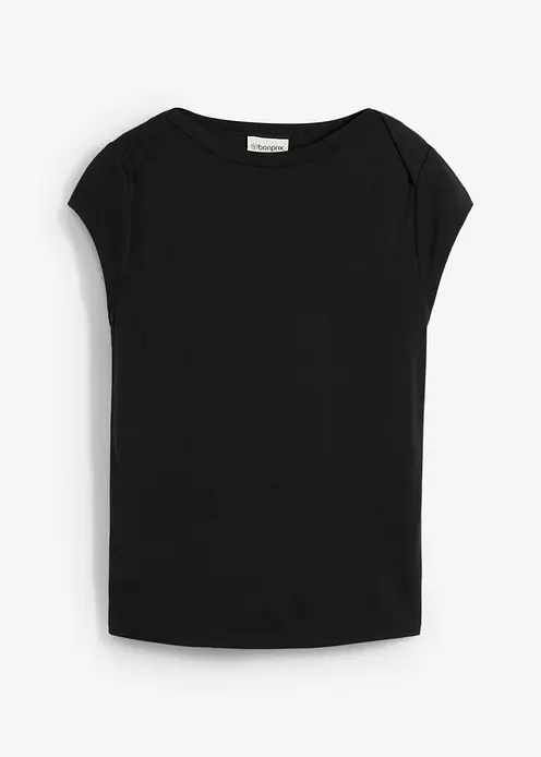 Ripp-Top aus softem Modal-Mix in schwarz von vorne - bonprix