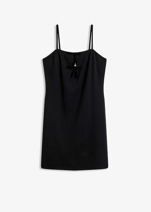 Minikleid mit Samtschleifen in schwarz von vorne - bonprix