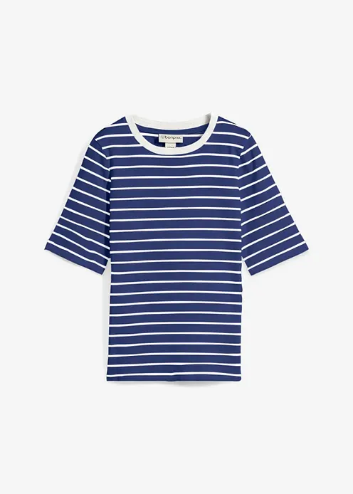 T-Shirt aus reiner schwerer Bio-Baumwolle in blau von vorne - bonprix