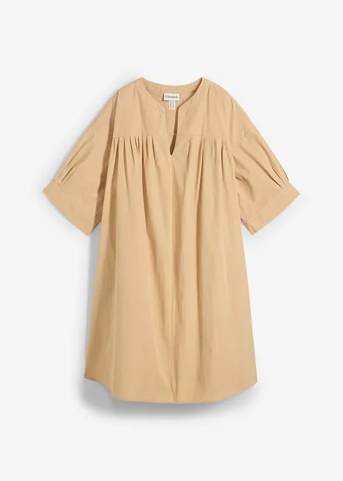 Oversize Kaftan-Kleid aus reiner Bio-Baumwolle in beige von vorne - bonprix