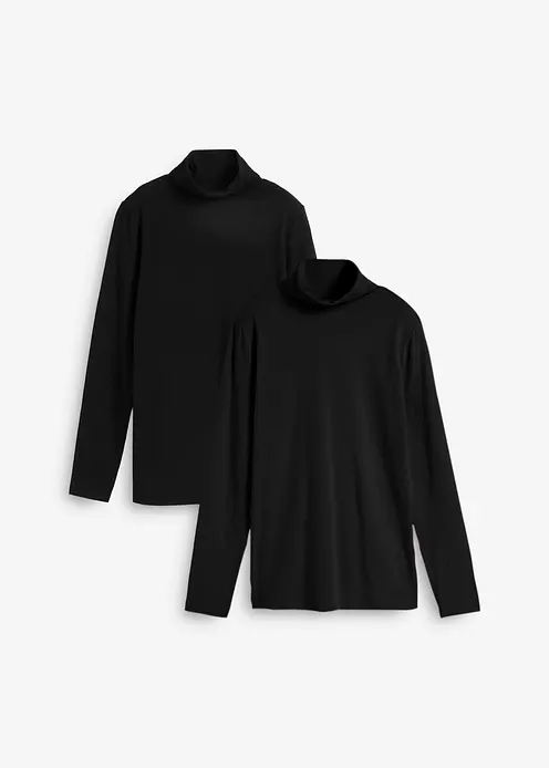 Langarmshirt mit reiner Bio-Baumwolle (2er Pack) in schwarz von vorne - bonprix