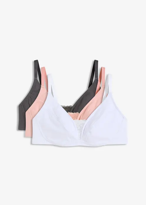 BH ohne Bügel mit weicher Bio-Baumwolle (3er Pack) in rosa von vorne - bonprix