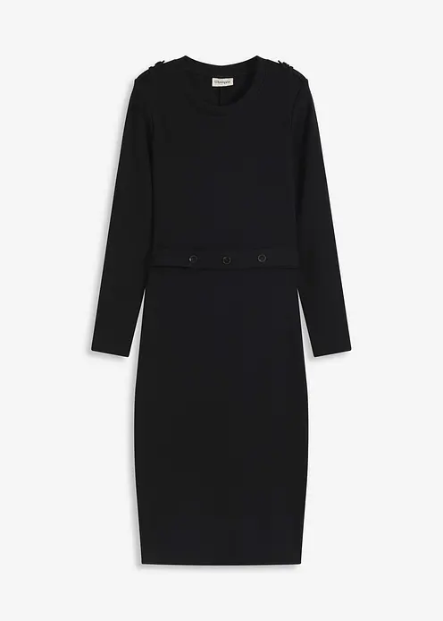 Midikleid aus elastischem Baumwoll-Mix in schwarz von vorne - bonprix