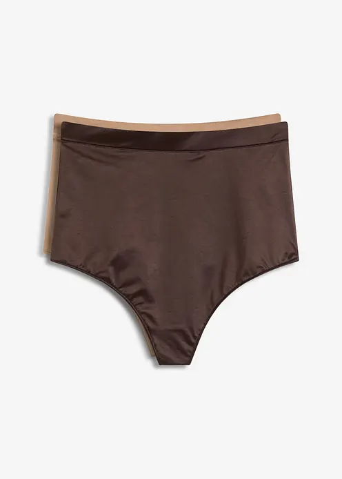 Shape String mit Glanzeffekt und leichter Formkraft (2er Pack) in braun von vorne - bonprix