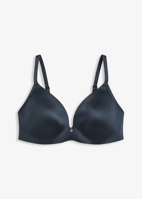 Schalen-BH ohne Bügel aus glänzendem Material in blau von vorne - bonprix