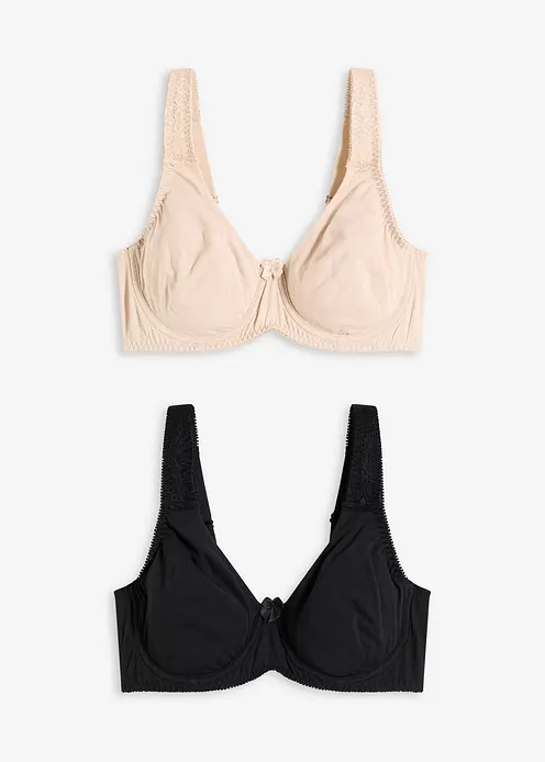 T-Shirt BH mit Bügel mit Baumwolle (2er Pack) in schwarz von vorne - bonprix