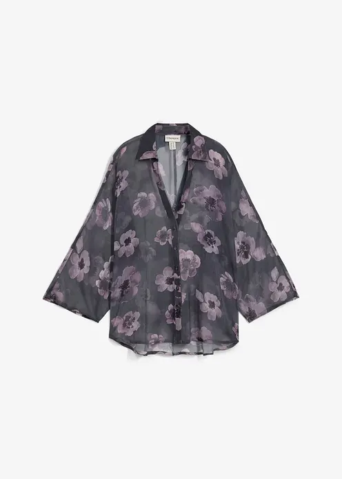 Oversize-Bluse aus luftigem Chiffon in grau von vorne - bonprix