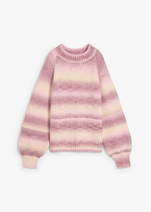 Grobstrick-Pullover aus weichem Woll-Mix in rosa von vorne - bonprix