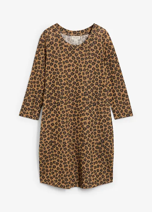 Kurzes Shirtkleid in Strickoptik in braun von vorne - bonprix