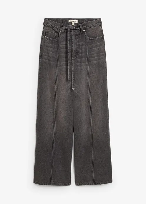 Wide-Leg-Jeans High Waist in grau von vorne - bonprix