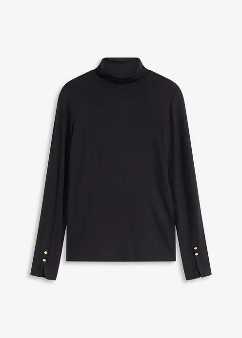 Rollkragenshirt mit dekorativen Knöpfen in schwarz von vorne - bonprix