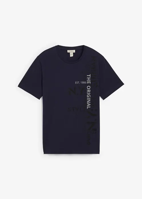 T-Shirt aus reiner Bio-Baumwolle in blau von vorne - bonprix