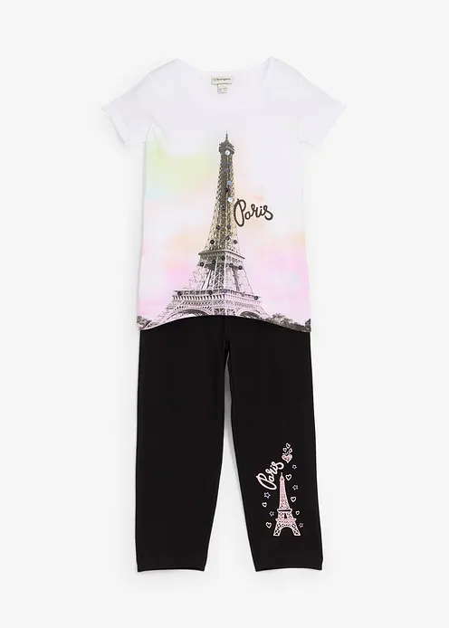 Shirt + 3/4 Leggings aus reiner Bio-Baumwolle (2-tlg) in weiß von vorne - bonprix