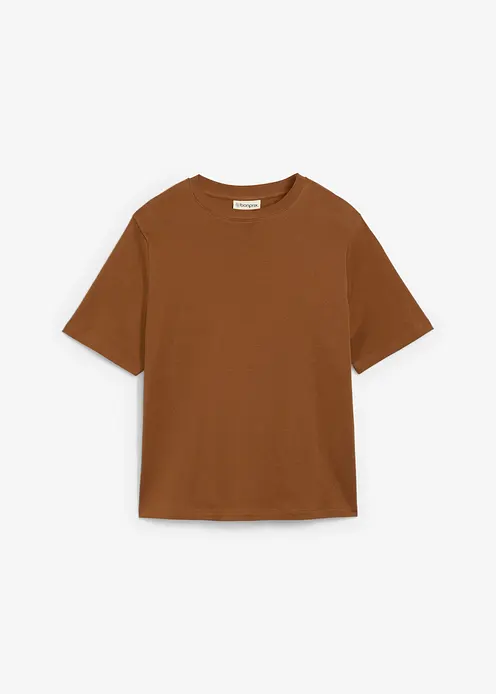 T-Shirt aus reiner schwerer Bio-Baumwolle in braun von vorne - bonprix
