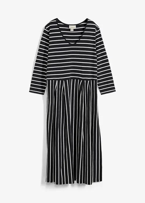 Baumwoll-Jerseykleid, Midilänge in schwarz von vorne - bonprix