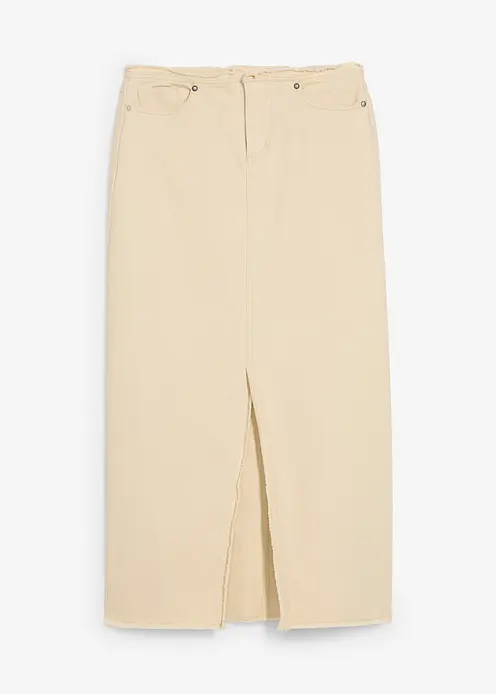 Twill-Rock mit Fransen in beige von vorne - bonprix