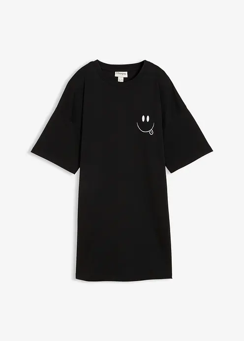 Oversize-Longshirt aus reiner Bio-Baumwolle in schwarz von vorne - bonprix