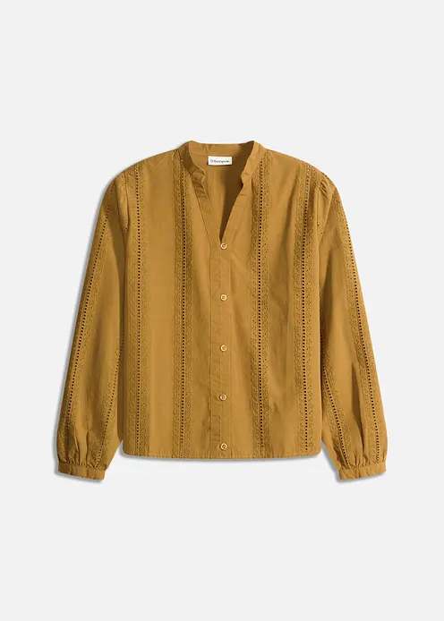 Bluse aus Baumwolle mit Spitzen-Details in grün von vorne - bonprix