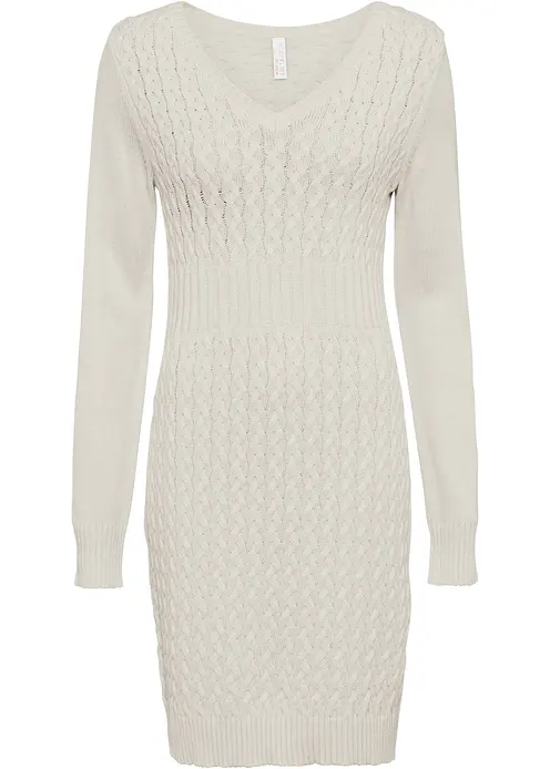 Strickkleid mit Zopfmuster in weiß von vorne - bonprix
