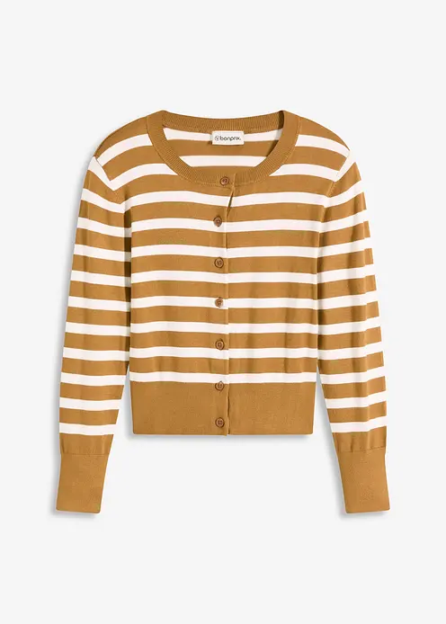 Feinstrick-Cardigan mit Streifen in braun von vorne - bonprix