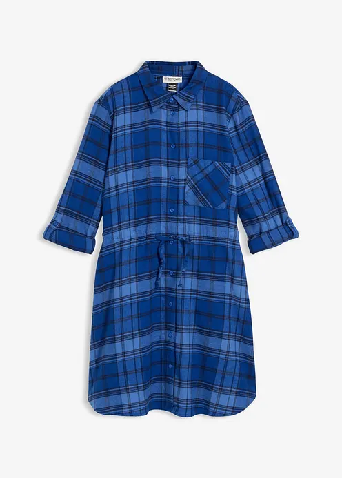 Blusenkleid aus Flanell in blau von vorne - bonprix