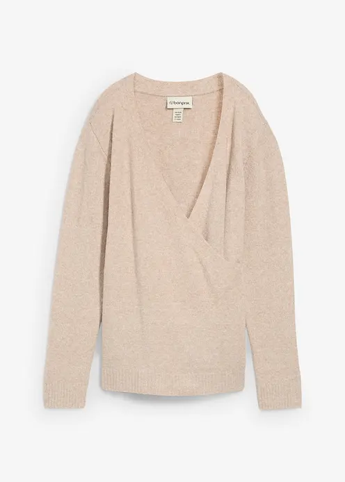 Umstandsstrickjacke für die Schwangerschaft und danach in beige von vorne - bonprix