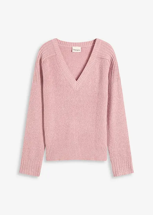Oversize-Pullover mit V-Ausschnitt in rosa von vorne - bonprix