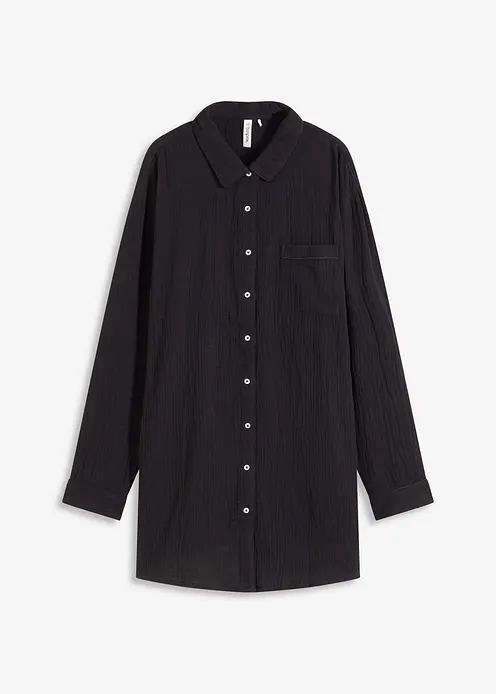 Weit geschnittenes Loungewear Nachthemd aus Musselin in schwarz von vorne - bonprix