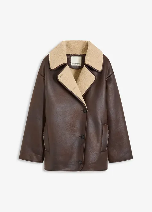 Jacke aus Lammfellimitat in braun von vorne - bonprix