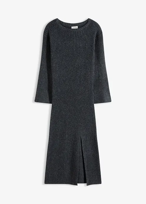 Strickkleid mit Schlitz in grau von vorne - bonprix