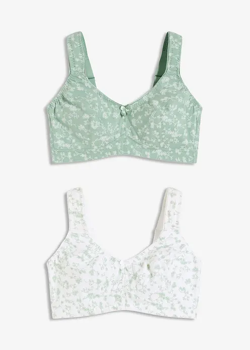 BH ohne Bügel mit weicher Bio-Baumwolle (2er Pack) in grün von vorne - bonprix