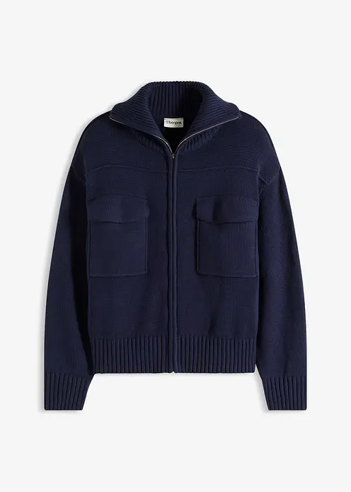 Oversize-Strickjacke in blau von vorne - bonprix