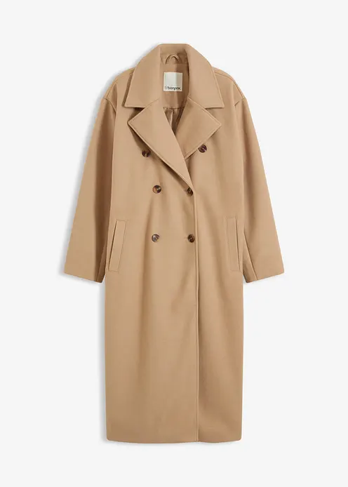 Oversize-Mantel in Wolloptik in beige von vorne - bonprix