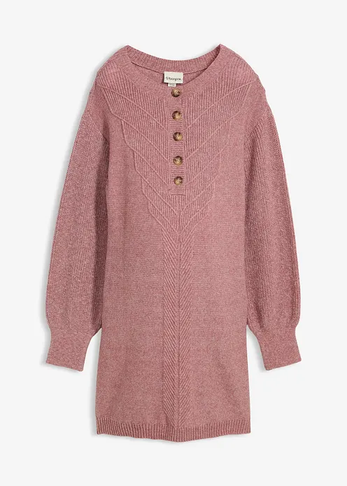 Umstandsstrick- und Stillstrickkleid mit langer Knopfleiste in lila von vorne - bonprix