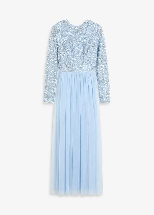 Maxikleid mit Paillettenstickerei in blau von vorne - bonprix